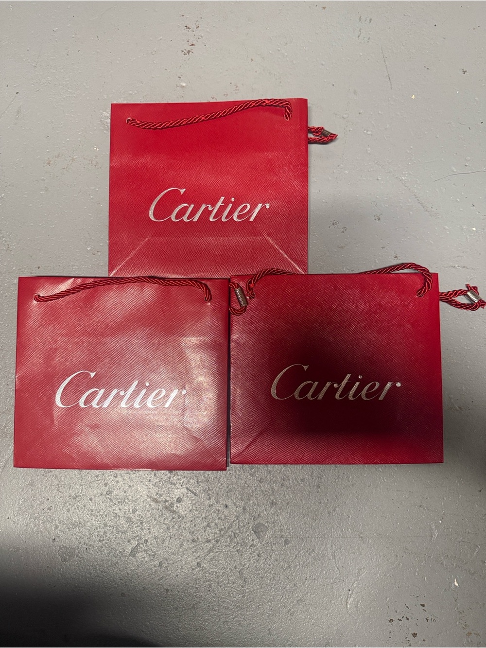 Authentic Cartier Lot of 3 Small Red Gift Shopping Bags